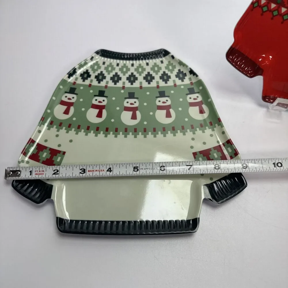 Set of 3 Melamine Ugly Christmas Sweater Plates Holiday Reindeer Snowman Tree